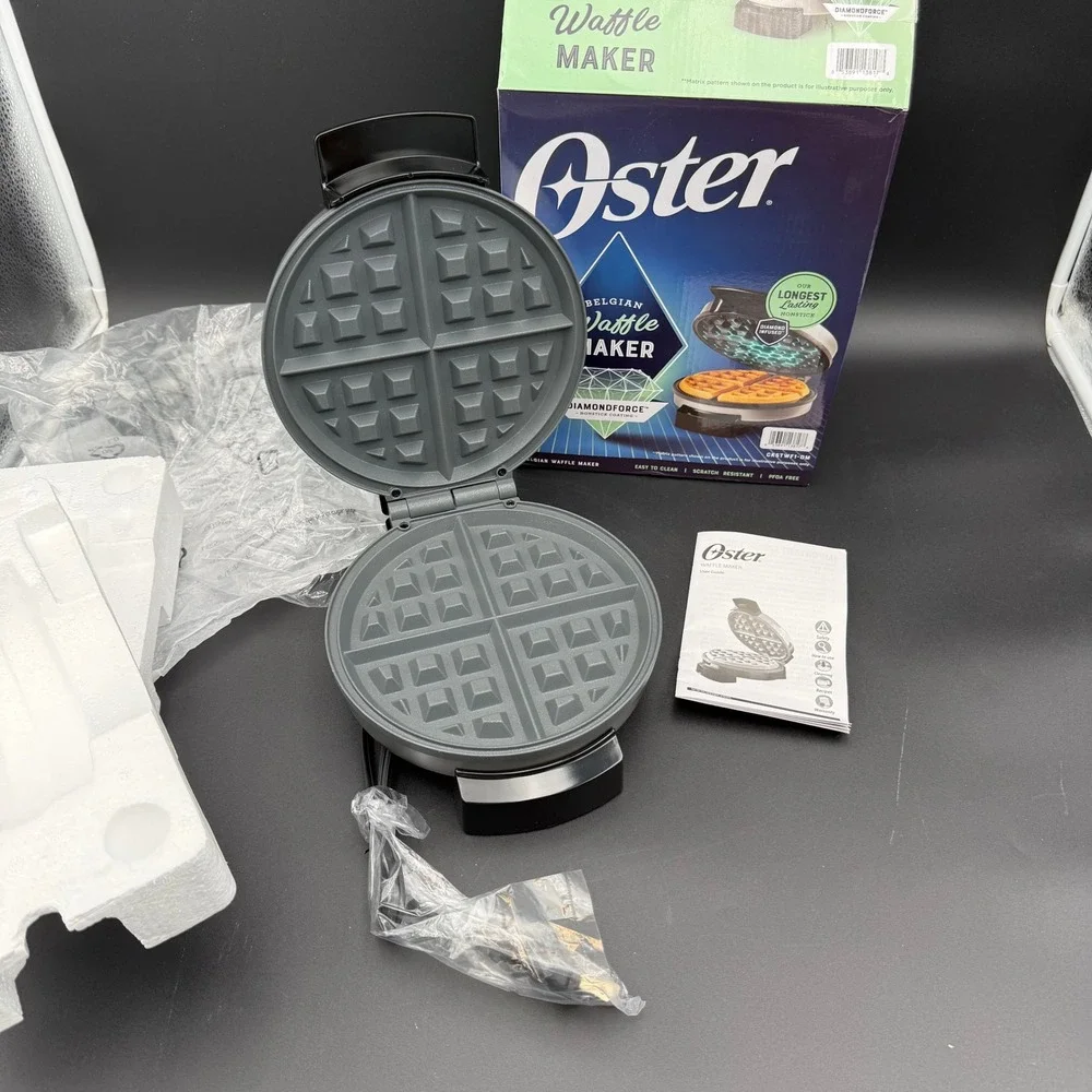 Oster Belgian Waffle Maker DiamondForce Nonstick Coating Easy Clean Open Box